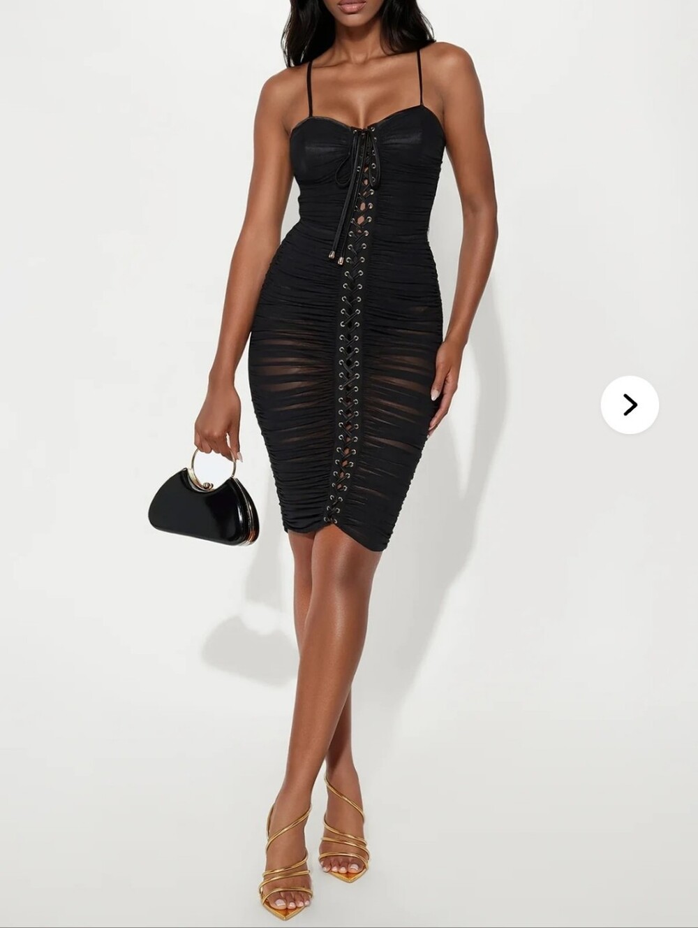 Fashion Nova Black Lace-Up Ruched Midi Dress